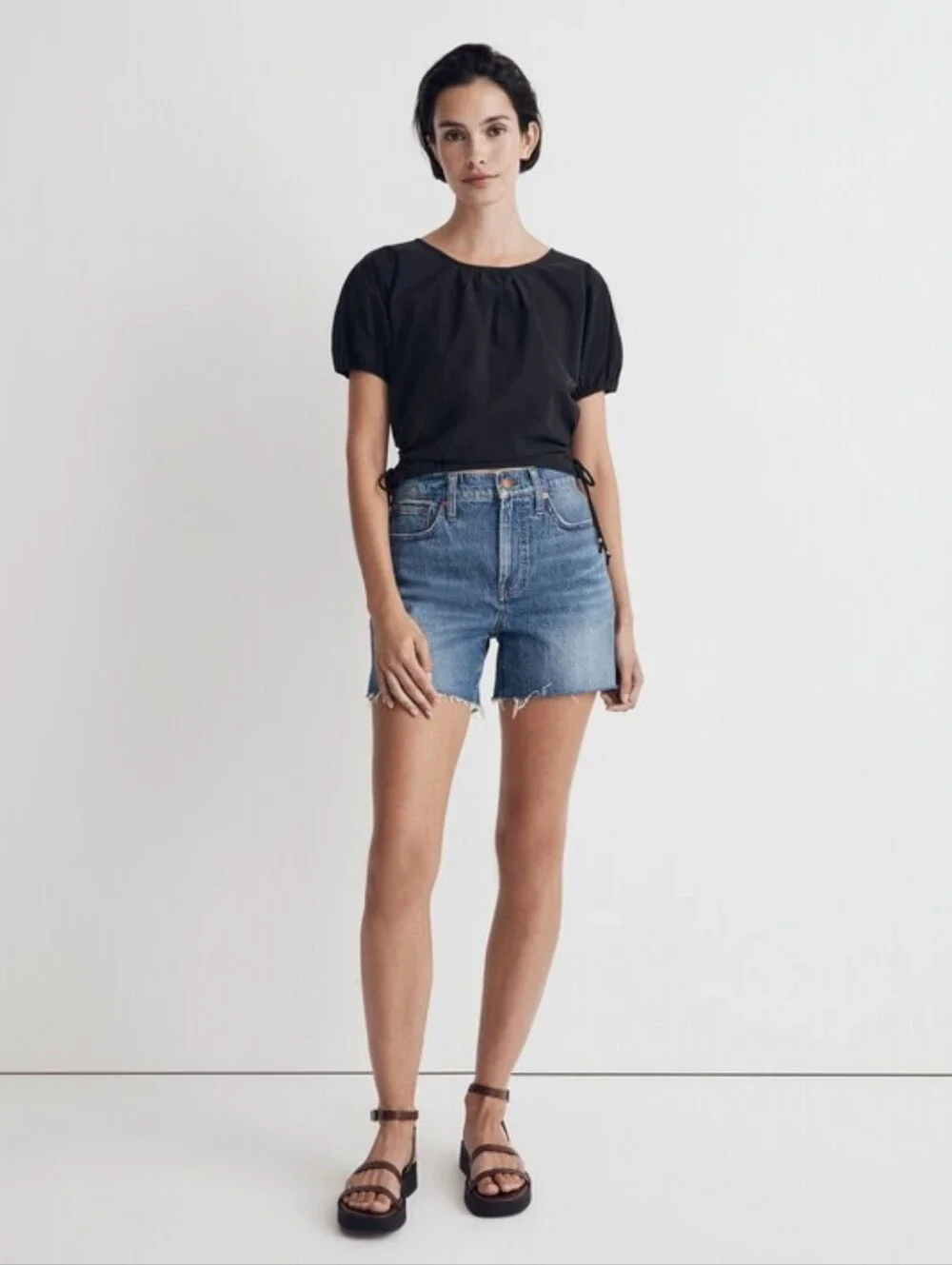 NWT Madewell Embroidered Poplin Puff-Sleeve Cutout Crop Top Size M